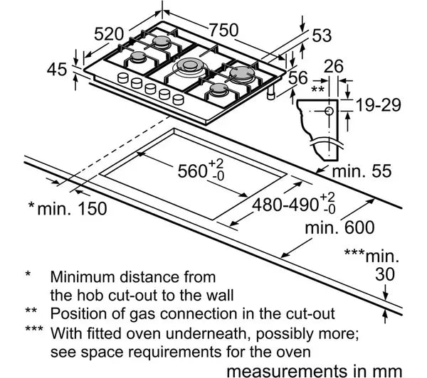BOSCH Series 6 PCQ7A5B90 75 cm Gas Hob - Stainless Steel