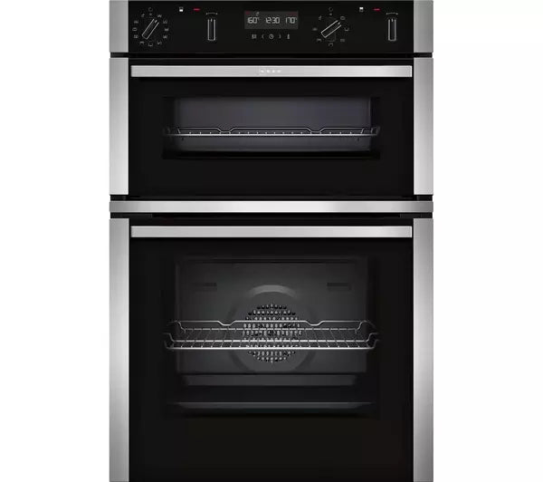 Neff U2ACM7HH0B N50 Built-In Electric Double Oven, Stainless Steel and Black, A Rated
