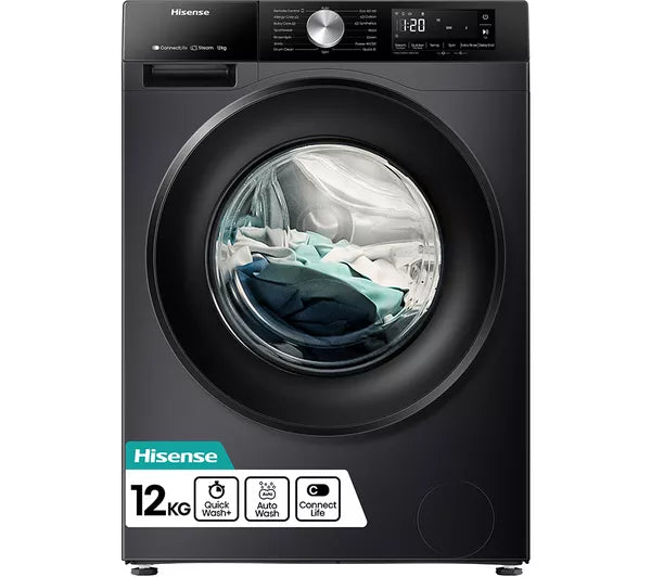 Hisense WF3S1243BB3 Washing Machine, 12kg, 1400 Spin, Black, A Rated