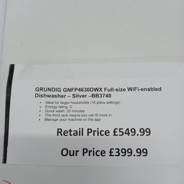 Grade A GRUNDIG GNFP4630DWW Full-size WiFi-enabled Dishwasher - White BB3740