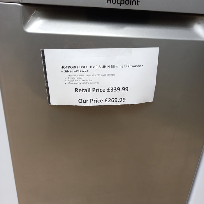 Grade A HOTPOINT HSFE 1B19 S UK N Slimline Dishwasher - Silver -BB3724
