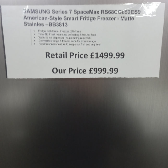 Grade A SAMSUNG Series 7 SpaceMax RS68CG852ES9 American-Style Smart Fridge Freezer - Matte Stainless BB3813