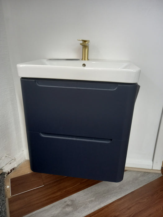 Ex-Display Ikstar  600mm 2 Drawer Wall Hung Vanity Unit with Basin in Matt Indigo Blue ( Full Set in photo )