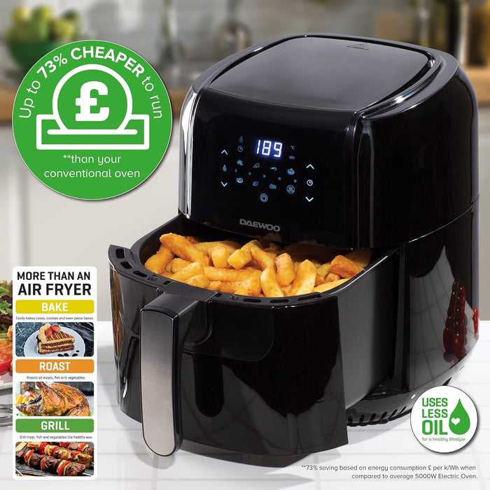 aewoo 5.5L Digital Air Fryer, Healthy Low Fat No Oil Cooking, Baking, Frying and Roasting, with Automatic Shut Off and Overheat Protection, Ideal for Chips, Chicken and Veg, Black, SDA1804