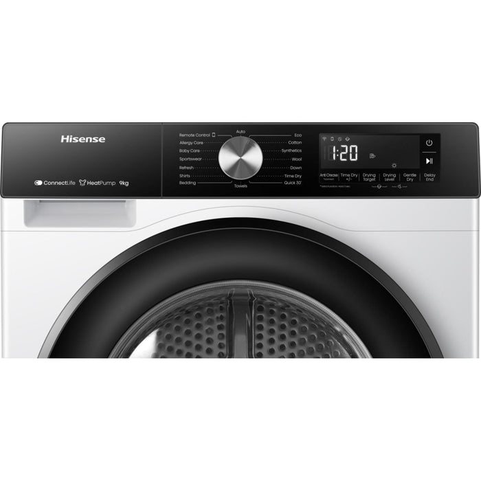 Hisense DH3S902BW3 Heat Pump Tumble Dryer, 9kg, White, A+++ Rated