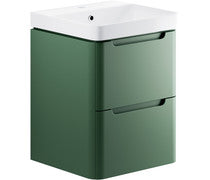IKSTAR 500mm 2 Drawer Wall Hung Cloakroom Basin Unit - Matt Sage Green