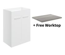 IKSTAR 600mm Floor Standing 2 Door Basin Unit & Elm Grey Worktop - White Gloss