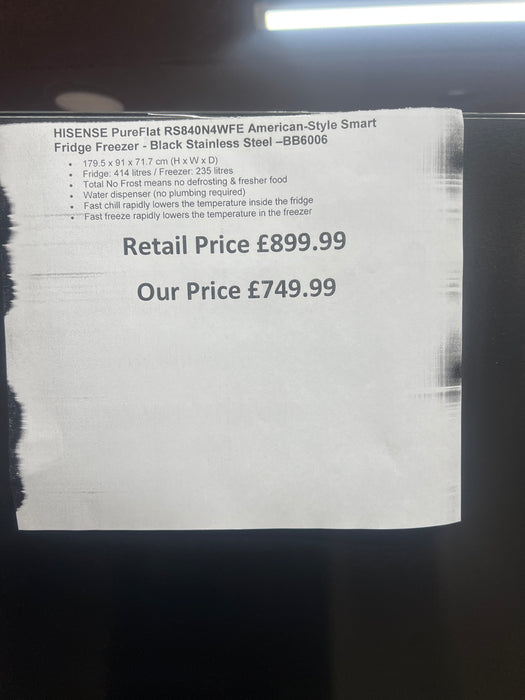 HISENSE PureFlat RS840N4WFE American-Style Smart Fridge Freezer - Black Stainless Steel