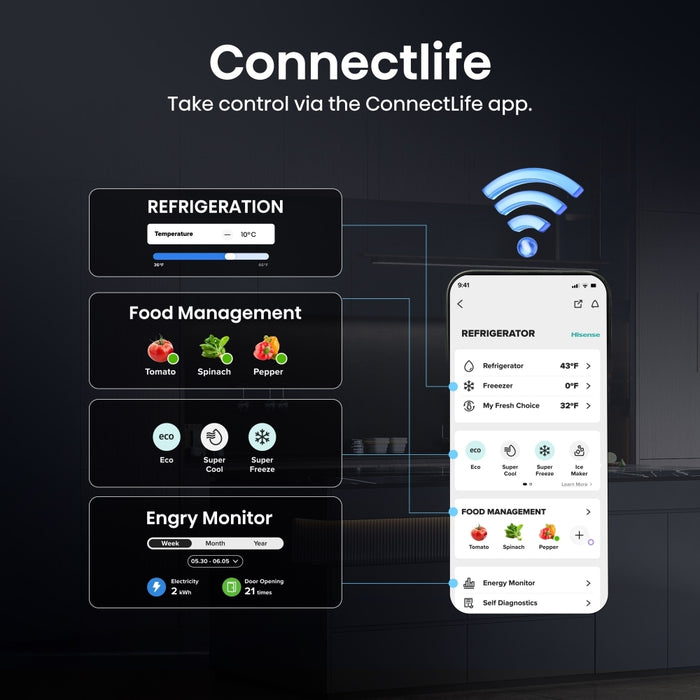 Hisense FT5K310GSFC Total No Frost Tall Freezer, Black, C Rated