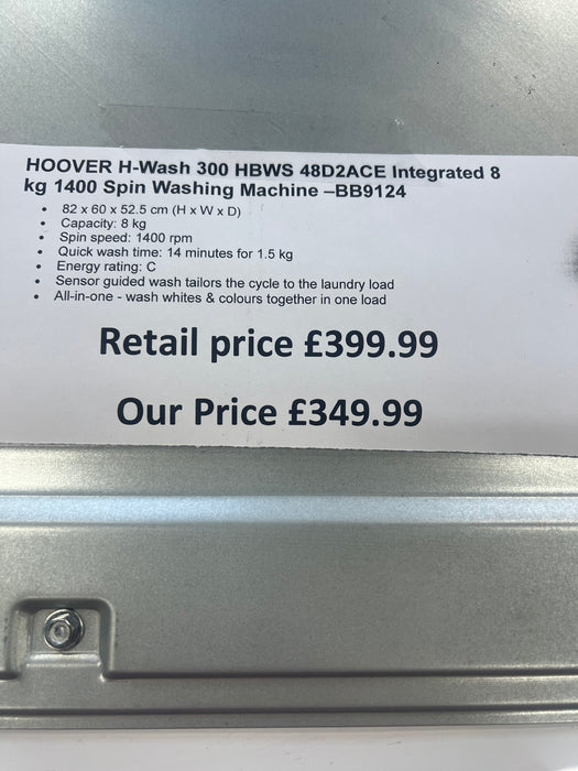 Grade A HOOVER H-Wash 300 HBWS 48D2ACE Integrated 8 kg 1400 Spin Washing Machine BB9124