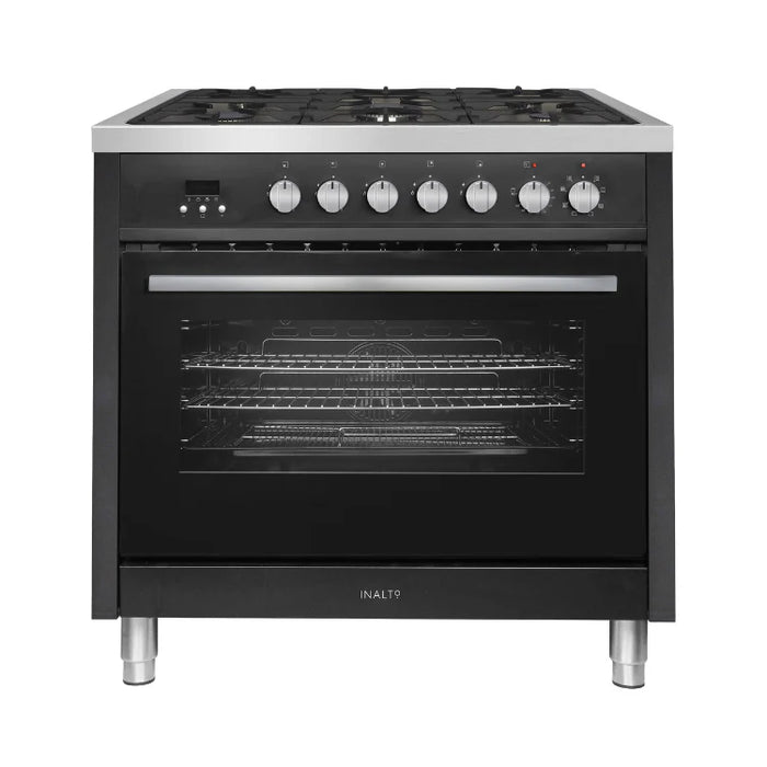 Inalto IR90DF - Black/Stainless Steel Dual Fuel Range Cooker - 63L - A Energy