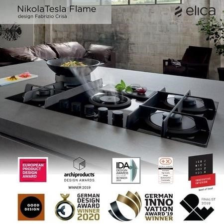 Elica NikolaTesla NT-FLAME-BLK-DO Flame 88cm Gas Venting Hob - Duct Out Only - Black