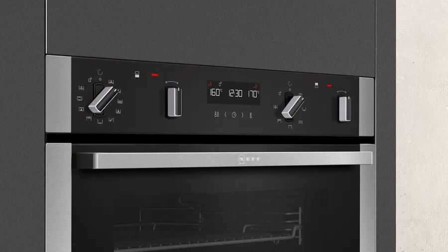 Neff U2ACM7HH0B N50 Built-In Electric Double Oven, Stainless Steel and Black, A Rated