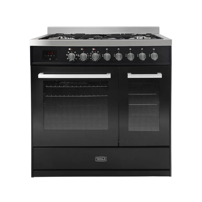 Tesla T90DDFRCB - 90cm Double Cavity Dual Fuel Range Cooker