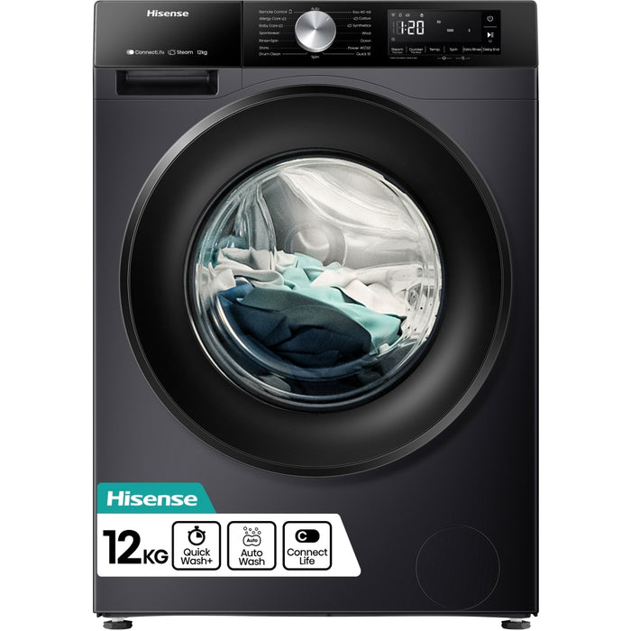 Hisense WF3S1243BB3 Washing Machine, 12kg, 1400 Spin, Black, A Rated