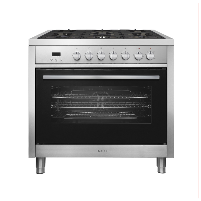 Inalto IR90DF - Black/Stainless Steel Dual Fuel Range Cooker - 63L - A Energy