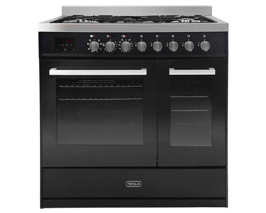 Tesla T90DDFRCB - 90cm Double Cavity Dual Fuel Range Cooker