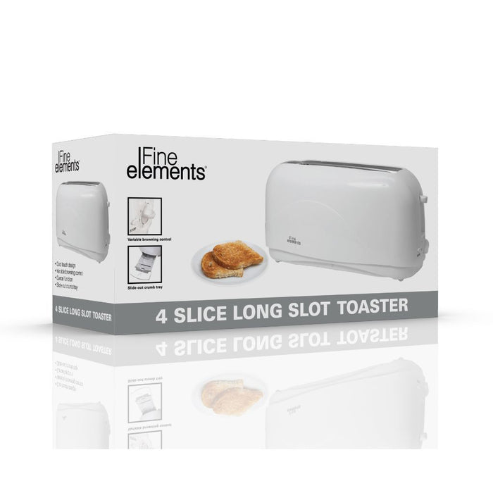 FINE ELEMENTS SDA1011 High Quality 4 Slice 1300W Long Slot Toaster White