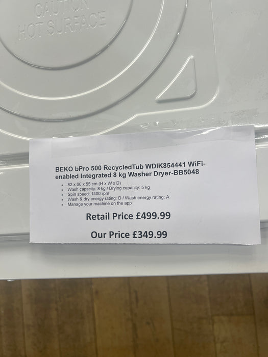 Grade A BEKO Pro RecycledTub WDIK854441 Bluetooth Integrated 8 kg Washer Dryer -BB5048