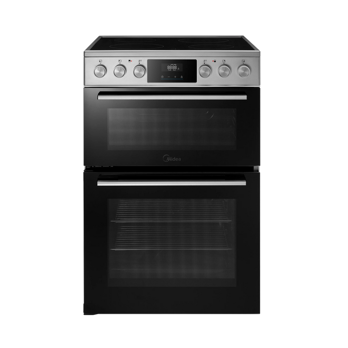 Midea MFO24EME4R118-SS 60cm Double Oven FS Cooker with Ceramic Hob AA Rated in Stainless Steel