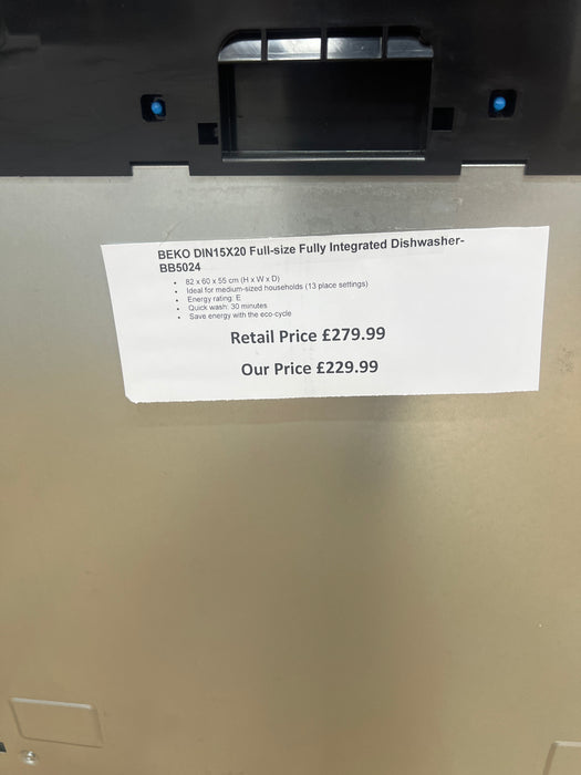 Grade A BEKO DIN15X20 Full-size Fully Integrated Dishwasher -BB5024