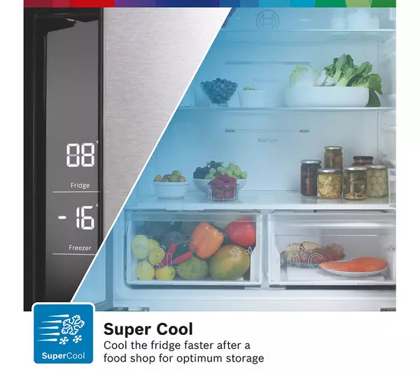 Bosch KFN96VPEAG Series 4 American Fridge Freezer, Non-Plumbed, Stainless Steel, E Rated