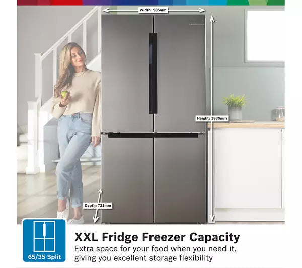 Bosch KFN96VPEAG Series 4 American Fridge Freezer, Non-Plumbed, Stainless Steel, E Rated