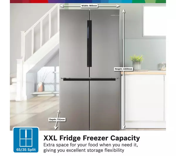 Bosch KFN96VPEAG Series 4 American Fridge Freezer, Non-Plumbed, Stainless Steel, E Rated