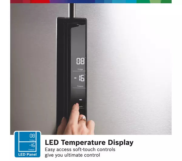 Bosch KFN96VPEAG Series 4 American Fridge Freezer, Non-Plumbed, Stainless Steel, E Rated