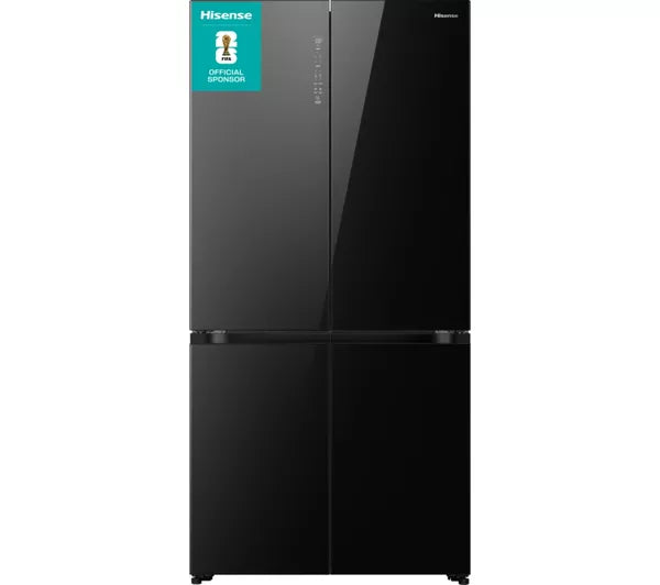 HISENSE KitchenFit RQ768N4GBE Fridge Freezer - Black Glass