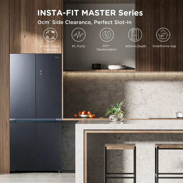 Midea MDRM706BIE70 - Midnight Glass American Fridge Freezer - 515L - E Energy