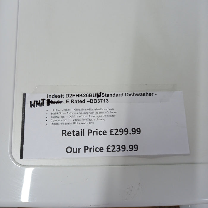Grade A Indesit D2FHK26 UK Standard Dishwasher - White- BB3713