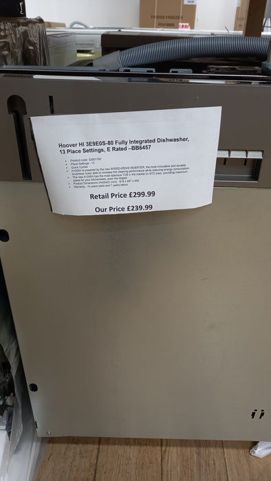 Grade A Hoover HI 3E9E0S-80 Fully Integrated Dishwasher, 13 Place Settings, E Rated- BB6457