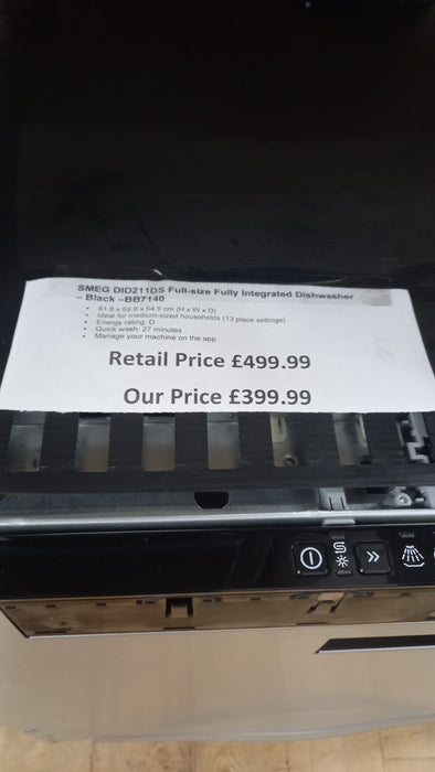 Grade A SMEG DID211DS Full-size Fully Integrated Dishwasher - Black BB7140