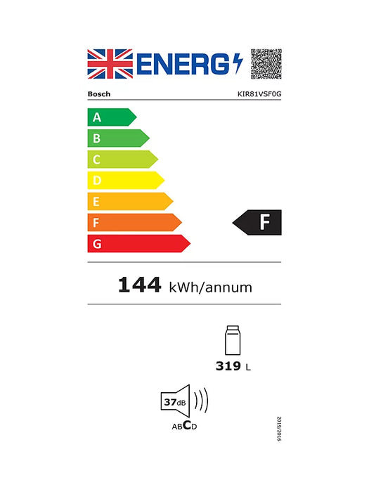 Bosch Series 4 KIR81VSEE0G Integrated Upright Fridge - Sliding Door Fixing Kit - White - F Rated