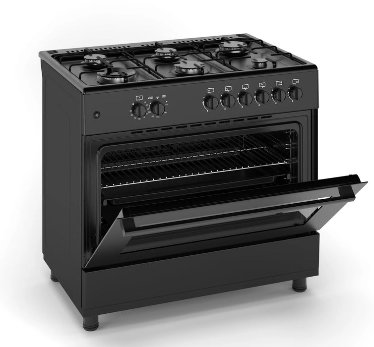Ferre F9S60G2-BL 90cm Gas Range Cooker With 6 Burner(1 Wok) Gas Hob - Matte Black
