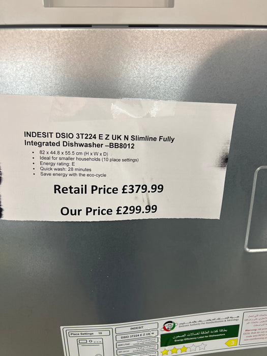Grade A INDESIT DSIO 3T224 E Z UK N Slimline Fully Integrated Dishwasher -BB8012