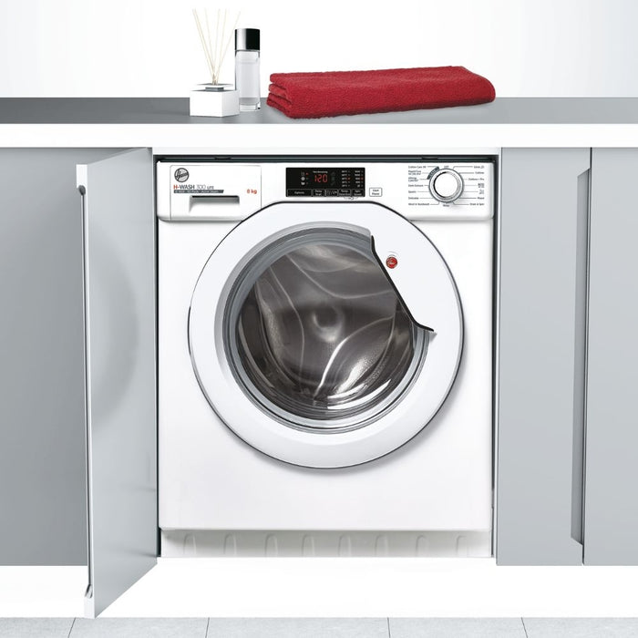 Hoover HBWS 48D1W4J-80 Integrated Washing Machine, 8kg, 1400 Spin, White, B Rated