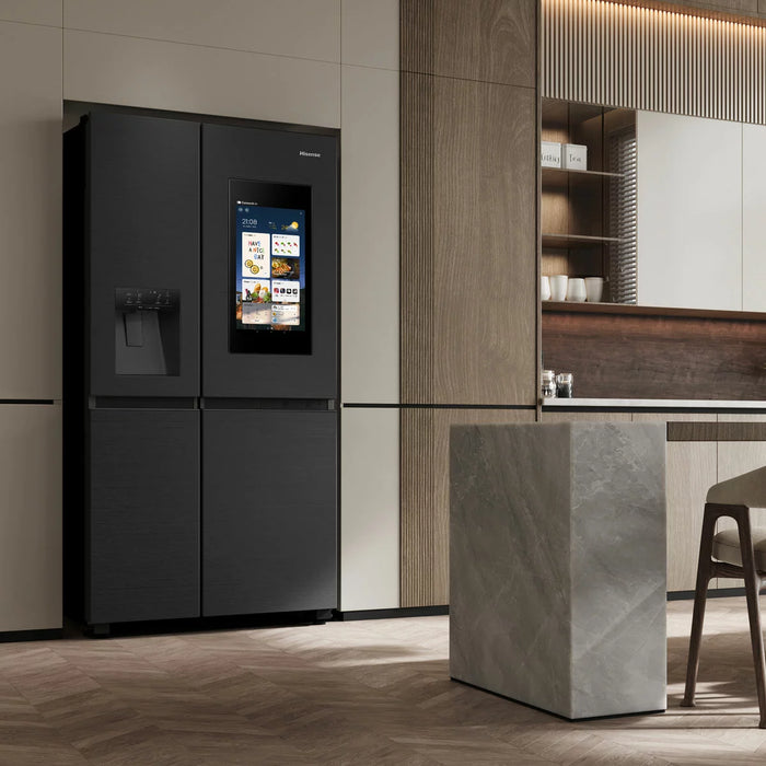 Grade A Hisense PureFlat Eclipse RS9P628GPFE, Plumbed Side By Side Fridge Freezer, E Rated In Dark Steel