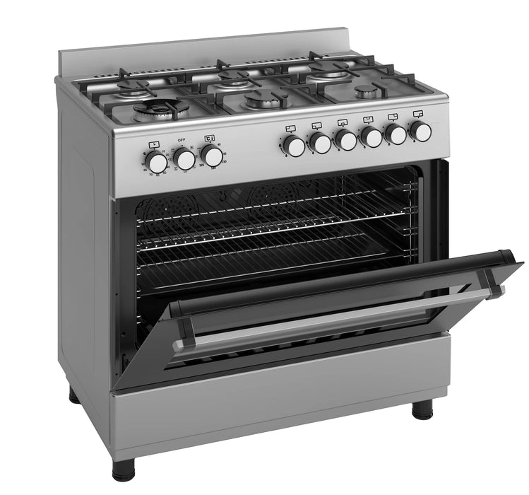 Ferre F9S60E7-IN 90cm Dual Fuel Range Cooker With Double Turbo Fan & 6 Burner(1 Wok) - Stainless Steel