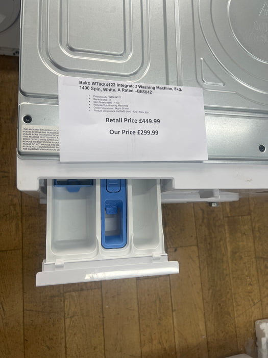 Grade A BEKO bPro 500 WTIK84122 Integrated WiFi-enabled 8 kg 1400 Spin Washing Machine-BB5042