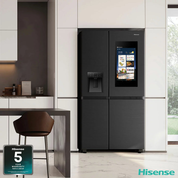 Grade A Hisense PureFlat Eclipse RS9P628GPFE, Plumbed Side By Side Fridge Freezer, E Rated In Dark Steel