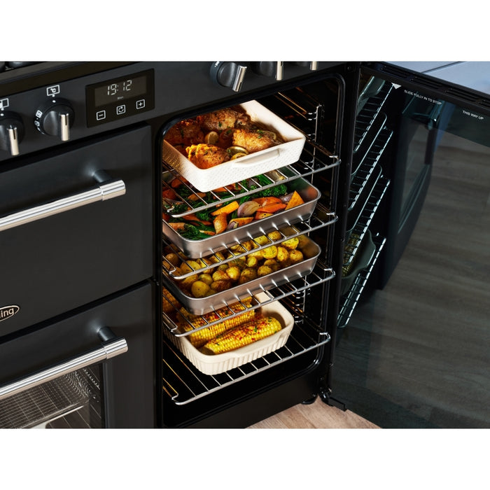 Belling Farmhouse 90DF 90cm Dual Fuel Range Cooker, Black, A Rated (444411820)