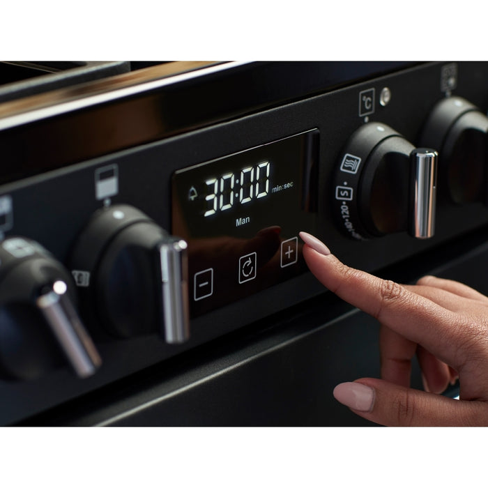 Belling Farmhouse 90DF 90cm Dual Fuel Range Cooker, Black, A Rated (444411820)