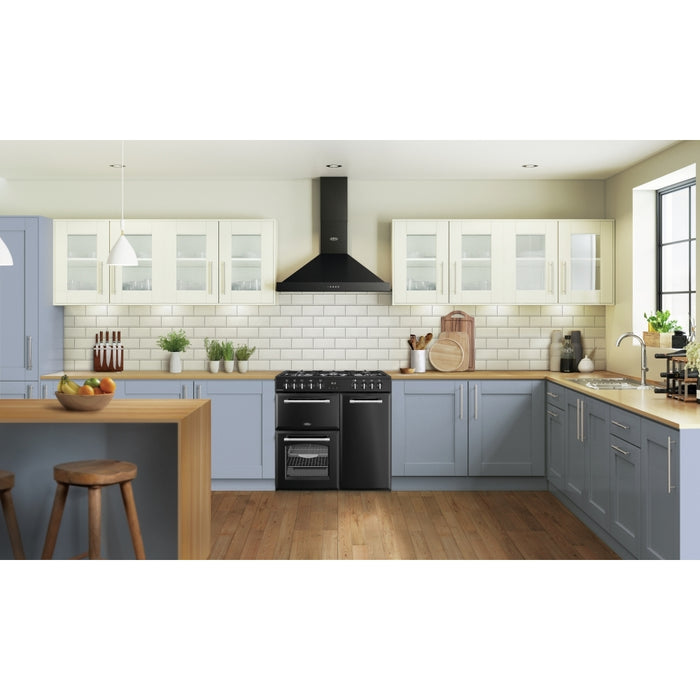 Belling Farmhouse 90DF 90cm Dual Fuel Range Cooker, Black, A Rated (444411820)
