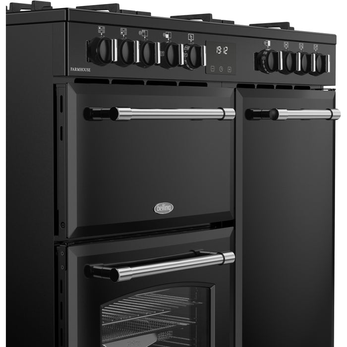 Belling Farmhouse 90DF 90cm Dual Fuel Range Cooker, Black, A Rated (444411820)