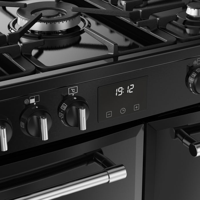 Belling Farmhouse 90DF 90cm Dual Fuel Range Cooker, Black, A Rated (444411820)
