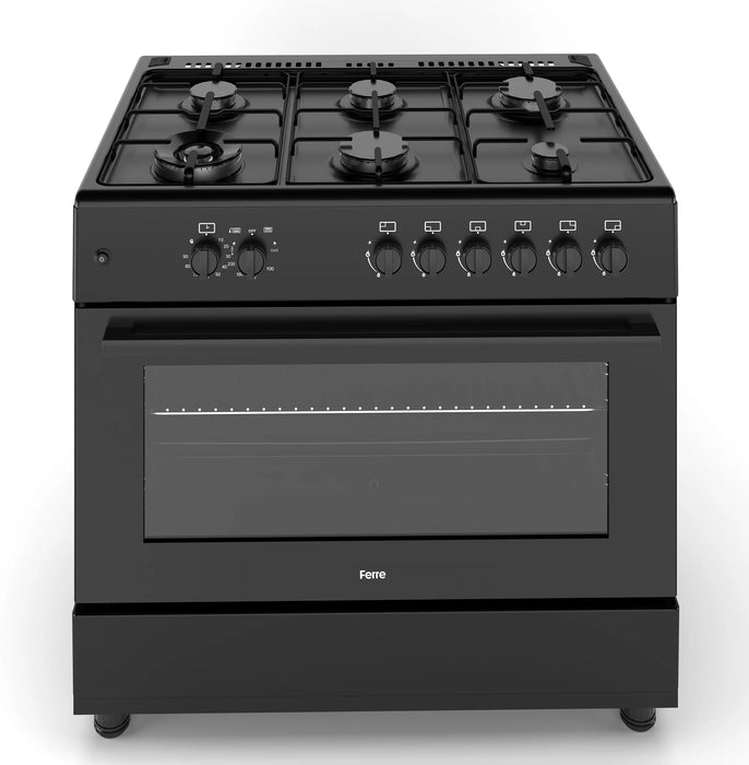 Ferre F9S60G2-BL 90cm Gas Range Cooker With 6 Burner(1 Wok) Gas Hob - Matte Black