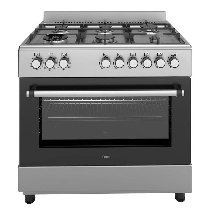 Ferre F9S60E7-IN 90cm Dual Fuel Range Cooker With Double Turbo Fan & 6 Burner(1 Wok) - Stainless Steel