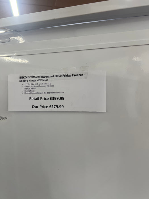 Grade A BEKO BCSM450 Integrated 50/50 Fridge Freezer - Sliding Hinge-BB5044